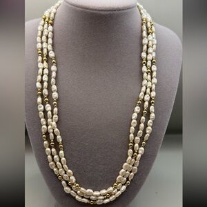 32” Freshwater PEARL Necklace Gold Tone Beads Opera Length Like New